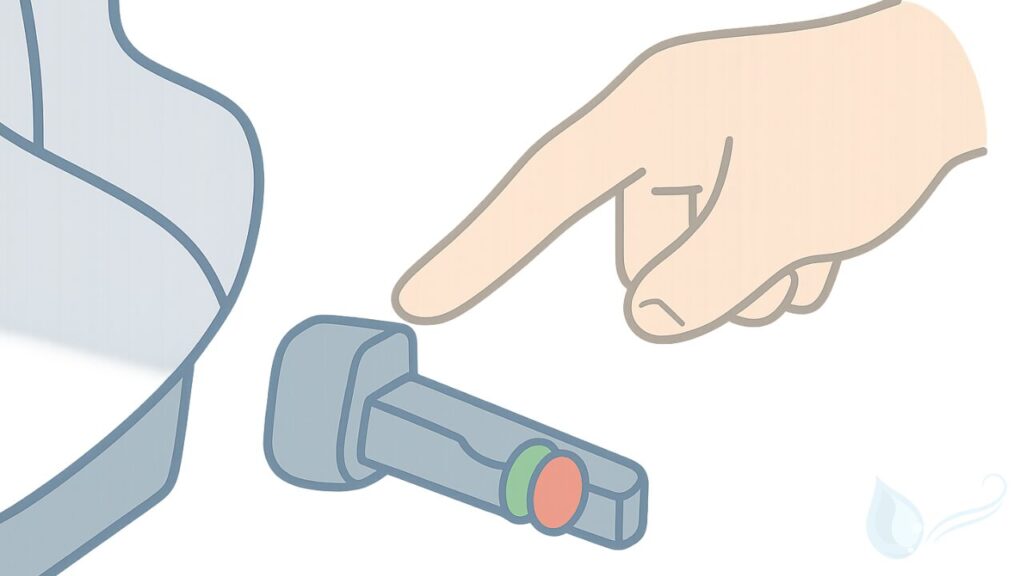 チャイルドシートのISOFIX取り付け部分を指さして確認している様子を描いたイメージイラスト。赤色のISOFIX金具を正しく差し込む位置を示しています。