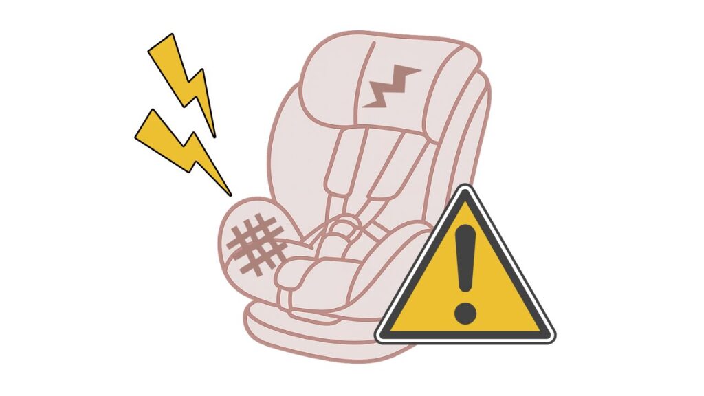 劣化したチャイルドシートを使用する危険性を注意喚起するイラスト