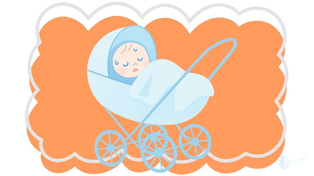 ベビーカーの中で赤ちゃんが暑そうにしている様子。やりすぎ防寒で汗をかいている状態を表したイラスト｜YuraDays