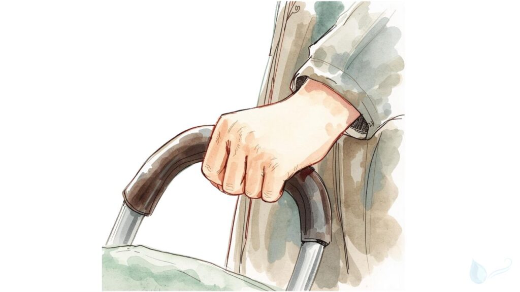 毎日の外出がラクになる。片手でたためるベビーカーの選び方とおすすめ6選の中の　ベビーカーを片手で畳むイメージイラスト