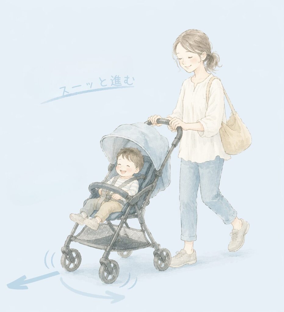 ビングルの走行イメージ。スムーズに進み、小回りのしやすさを表現した図解イラスト